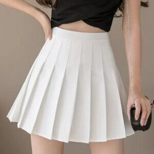 Solid Color High Waist Pleated A-line Skirt Small White